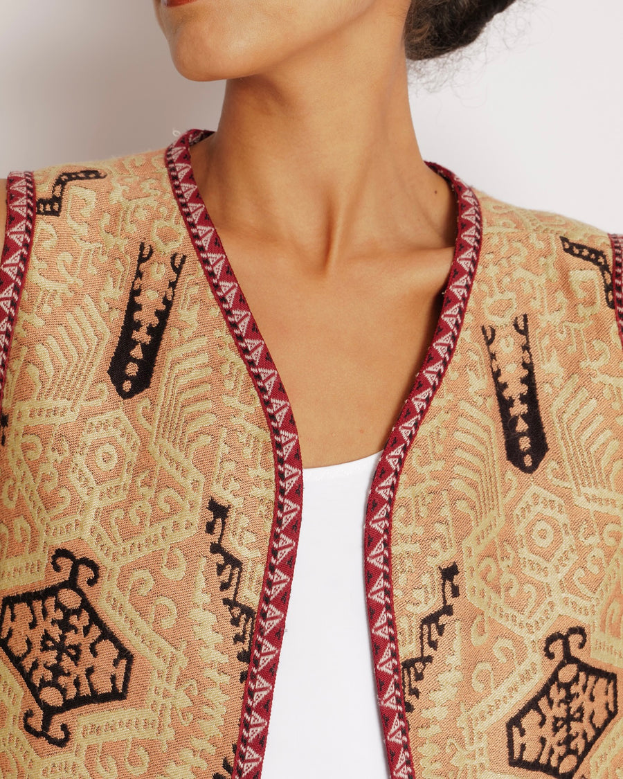 Etro Beige, Red and Black Aztec Sleeveless Gilet with Abstract Print Details Size IT 42 (UK 10)