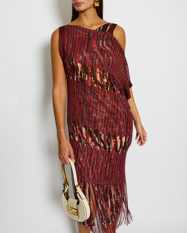 Missoni Red One Shoulder Printed Midi Dress with Tassel Over-Lay Size IT 38 (UK 6)