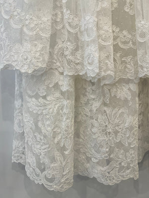 Chanel Resort 2023 White Tiered Lace Maxi Skirt with White Pearl and Crystal CC Logo Button Detail Size FR 34 (UK 6)