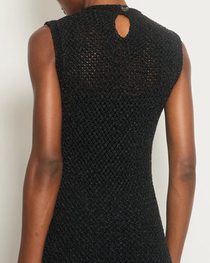 Chanel Black Crochet Mini Sleeveless Dress with CC Logo Button Detailing Size FR 38 (UK 10)