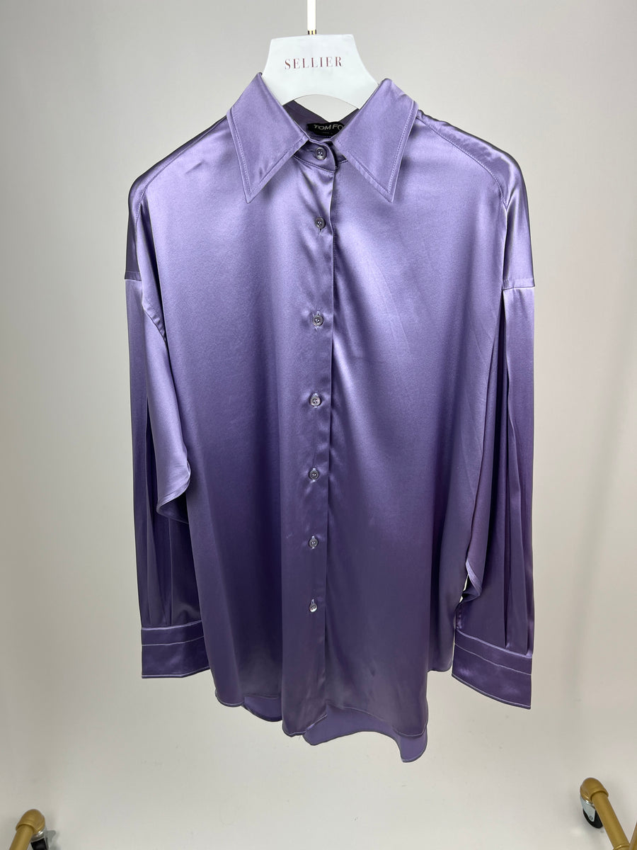 Tom Ford Purple Oversized Silk-Blend Satin Blouse Size IT 38 (UK 6)