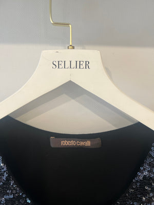 Roberto Cavalli Black Sleeveless Mini Dress with Navy Sequin Embellishments Size IT 38 (UK 6)