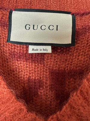 Gucci Burgundy Mohair V-Neck Jumper with GG Details Size S (UK 8)