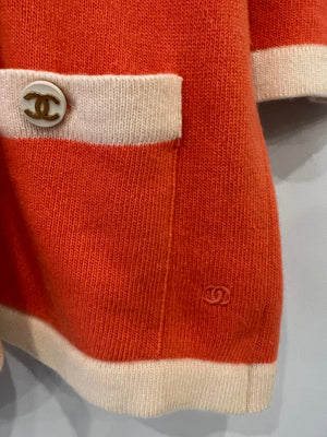 Chanel Vintage Coral and Cream Cashmere Cardigan with CC Logo Buttons Size FR 38/40 (UK 10/12)