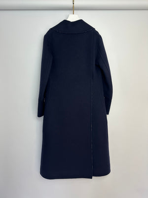 Christian Dior Navy Oblique Double Breasted Coat with Pocket Detail Size FR 40 (UK 12)