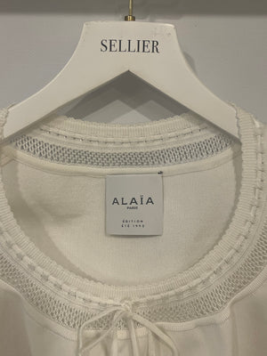 Alaïa White Short Sleeved Top with Knitted Detail Size FR 38 (UK 10)