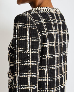 Chanel Cruise 2023 Black and White Tweed Mini Dress with Crystal Contrast Trim and Embellished Buttons Size FR 38 (UK 10)