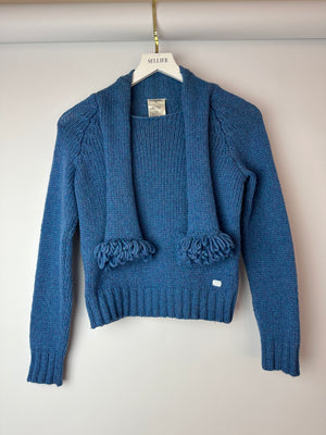 Chanel Blue Wool Jumper With Scarf Tie and Sparkle Detail Size FR 38 (UK 10)