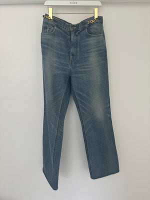 Celine Blue Washed Straight Leg Jeans with Triomphe Chain Waist Detail Size 31