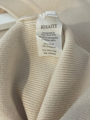 Khaite Cream Wool Long Sleeved Ribbed Bodysuit with Square Neckline Size M (UK 10)