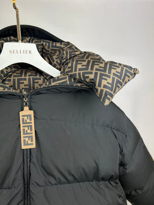 Fendi Black, Brown Monogram Reversible Down Jacket Size S (UK 8)