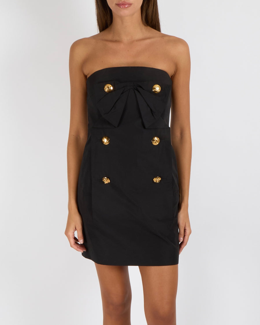 Louis Vuitton Black Strapless Bustier Mini Dress with Bow Detail and G