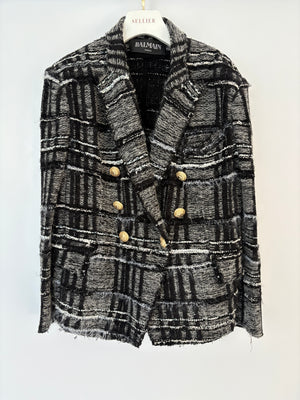 Balmain Black and Grey Checked Tweed Blazer with Gold Buttons Size FR 40 (UK 12)