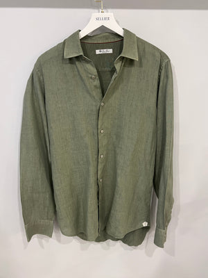 Loro Piana Sage Green Linen Button Down Shirt Size M (UK 10)