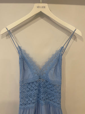 Charo Ruiz Blue Cotton Cindy Maxi Dress with Lace Detail Size S (UK 8)