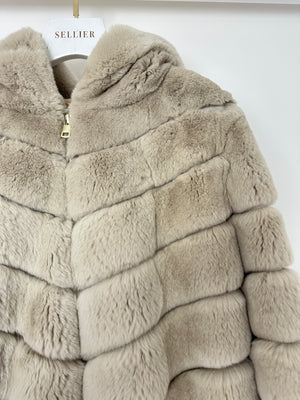 Unbranded Beige Rex Rabbit Hooded Fur Coat Size FR 38 (UK 10)