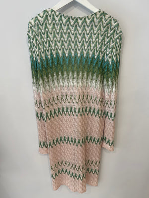 Missoni Light Pink and Green Zigzag Long Cardigan Size IT 44 (UK 12) RRP £900