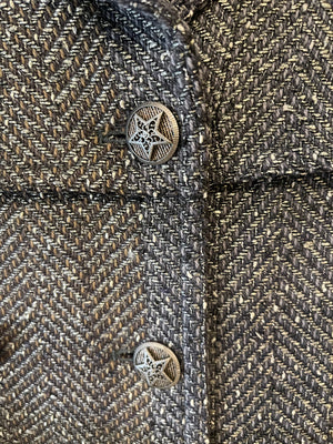 Chanel Fall 2007 Grey Metallic Tweed Double-Breasted Jacket with CC Logo Star Buttons Size FR 36 (UK 8)