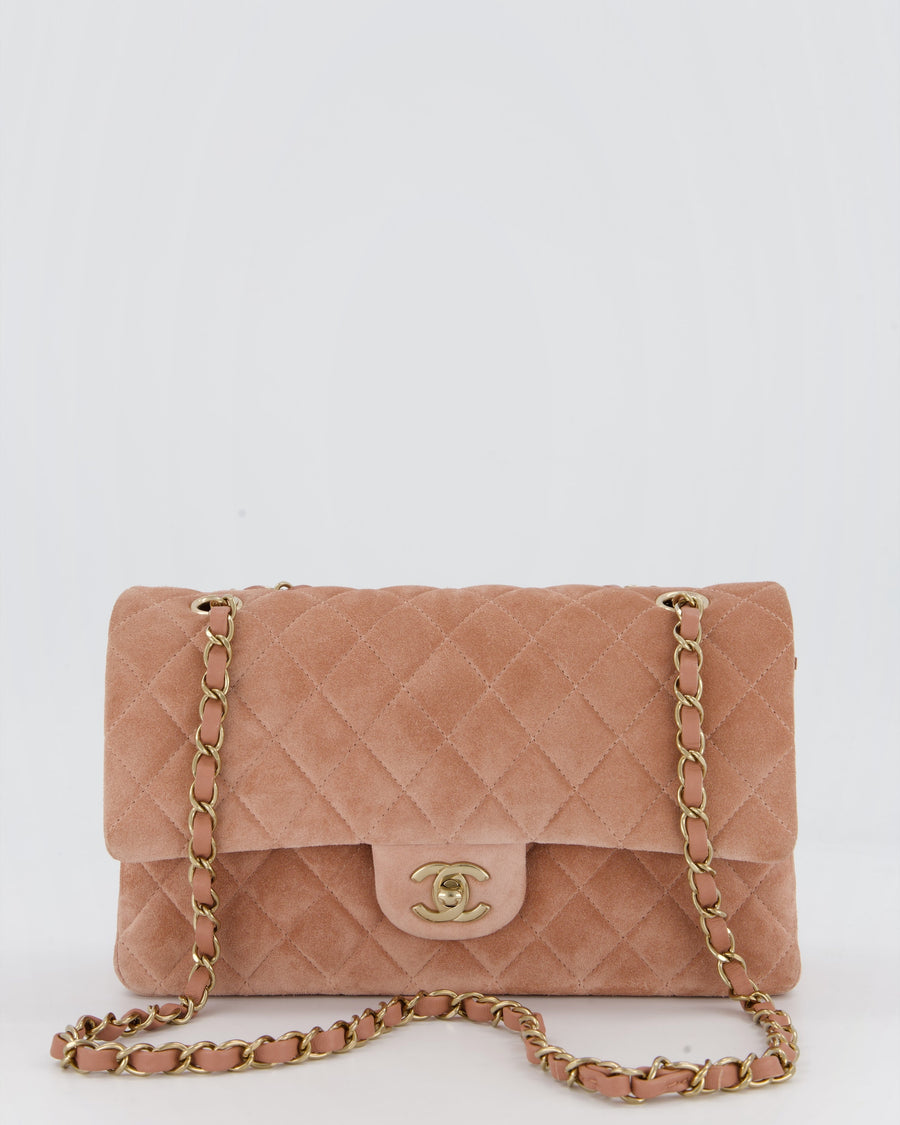 *SUPER RARE* Chanel Caramel Medium Classic Double Flap Bag in Suede Leather with Champagne Gold Hardware
