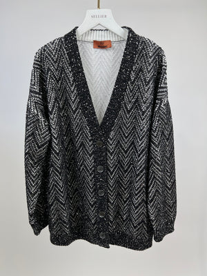 Missoni Black & White Oversized Cardigan with Sequin Embroidery Detail Size S (UK 8-10)