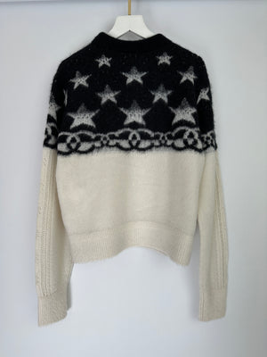 Chanel White and Black Cashmere Blend Jumper With Stars and CC Print Size FR 36 (UK 8) RRP £2440