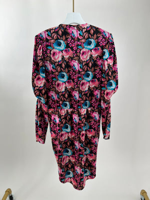 Giuseppe Di Morabito Multicoloured Long Sleeve Floral V Neck Pleated Dress IT 44 (UK 12)