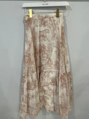 Christian Dior White and Pink Toile de Jouy Midi Skirt Size FR 36 (UK 8) RRP £1,900