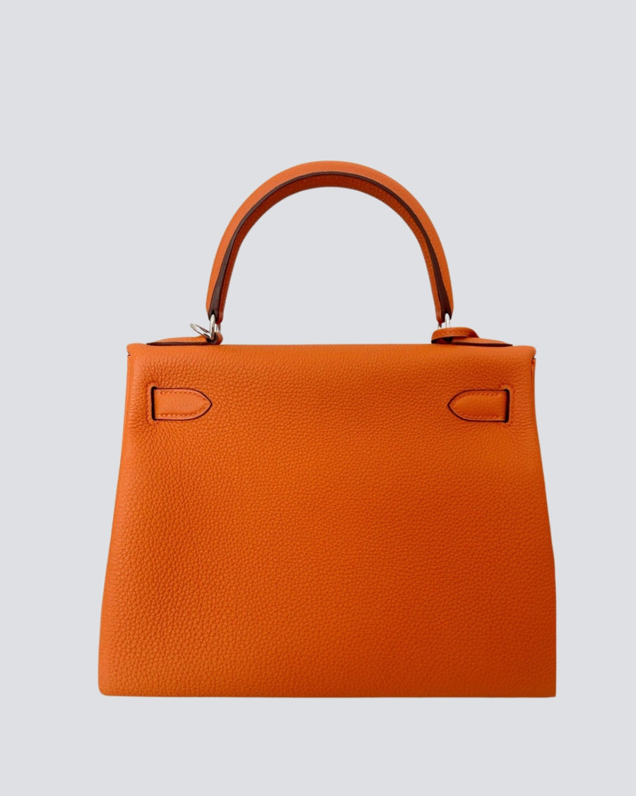 Hermès Orange Kelly 28cm Bag in Togo Leather With Palladium Hardware