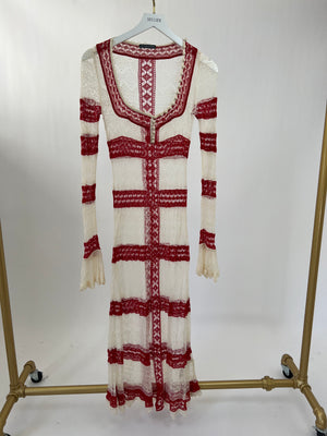 Alexander McQueen Red and Beige Stripped Maxi Lace Dress Size M (UK 12)