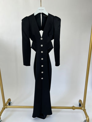 Rasario Black Long-Sleeve Cut-Out Blazer Midi Dress with Crystal Button Size FR 36 (UK 8)