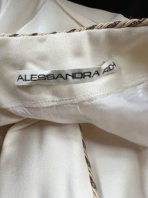 Alessandra Rich Cream Sleeveless Jumpsuit with Mesh V-Neck Panel and Gold Metallic trim Size IT 40 (UK 8)