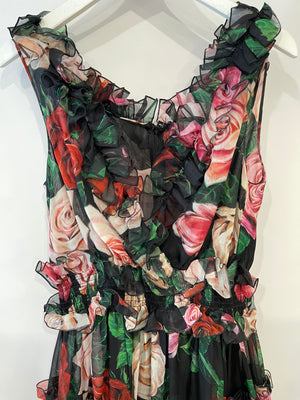 Dolce & Gabbana Black Tulle Floral Ruffle Maxi Dress Size IT 42 (UK 10)