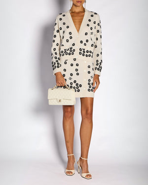 Chanel Cream Floral Button Down Cardigan with Matching Skirt Set Size FR 38/42 (UK 10/14)