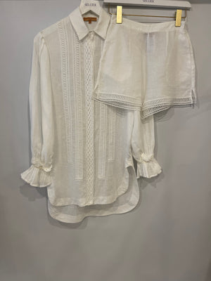 Ermanno Scervino Life White Two-Piece Linen Shirt and Shorts Set Size IT 38 (UK 6)