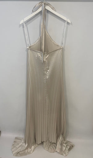 L'Idée Champagne Pleated Déesse Gown Dress Size US 4 (UK 8) RRP £352