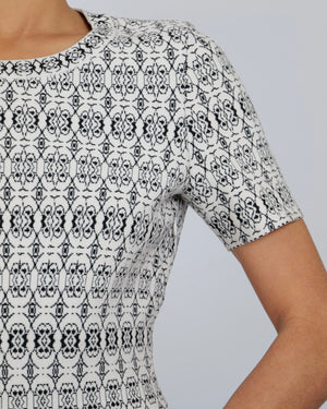 Alaia White and Black Printed Short-Sleeved Mini Dress Size FR 40 (UK 12)