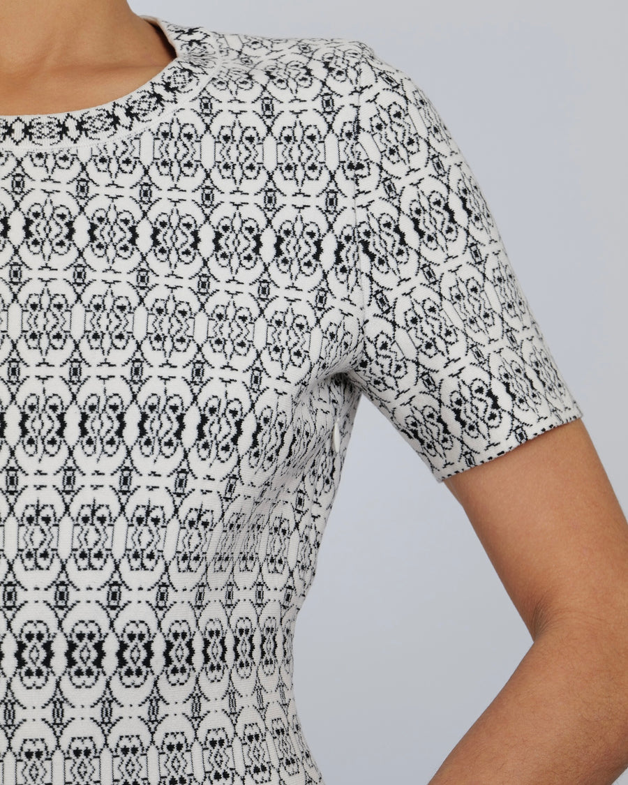 Alaia White and Black Printed Short-Sleeved Mini Dress Size FR 40 (UK 12)