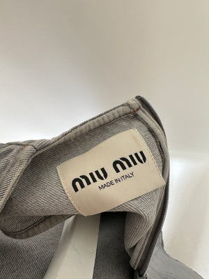 Miu Miu Grey Denim Sleeveless Shift Dress with Pocket and Logo Detail Size IT 36 (UK 4)