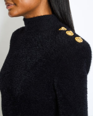 Balmain Black Open-Back Knitted Maxi Dress with Button Detail Size FR 36 (UK 8) RRP £2,225