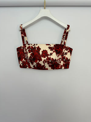 Emilia Wickstead Cream and Red Floral Crop Top and Midi Skirt Set Size UK 12