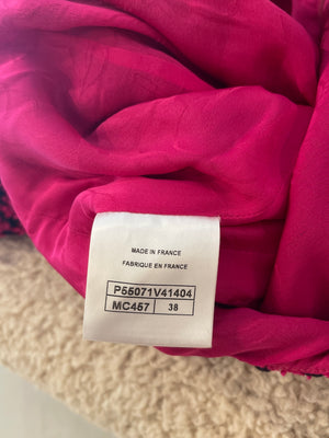 Chanel Fall 2016 Pink and Black Tweed Sleeveless Midi Dress with CC Logo Tweed Buttons Size FR 38 (UK 10)