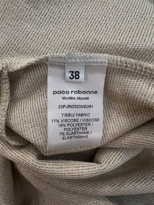 Paco Rabanne Gold Shimmery Sleeveless Mini Dress with Rouched Detail and Gold Buttons Size FR 38 (UK 10)