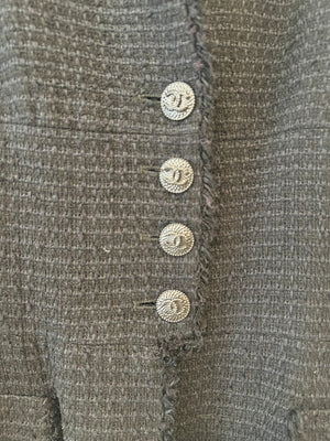 Chanel 09P Black Tweed Jacket with Black CC Logo Buttons Size FR 38 (UK 10)