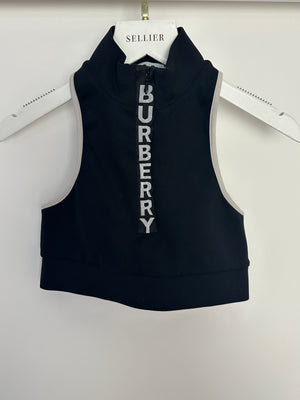 Burberry Black Tay Cropped Tank Top with Zip & Logo Detail Size XS (UK 6)
