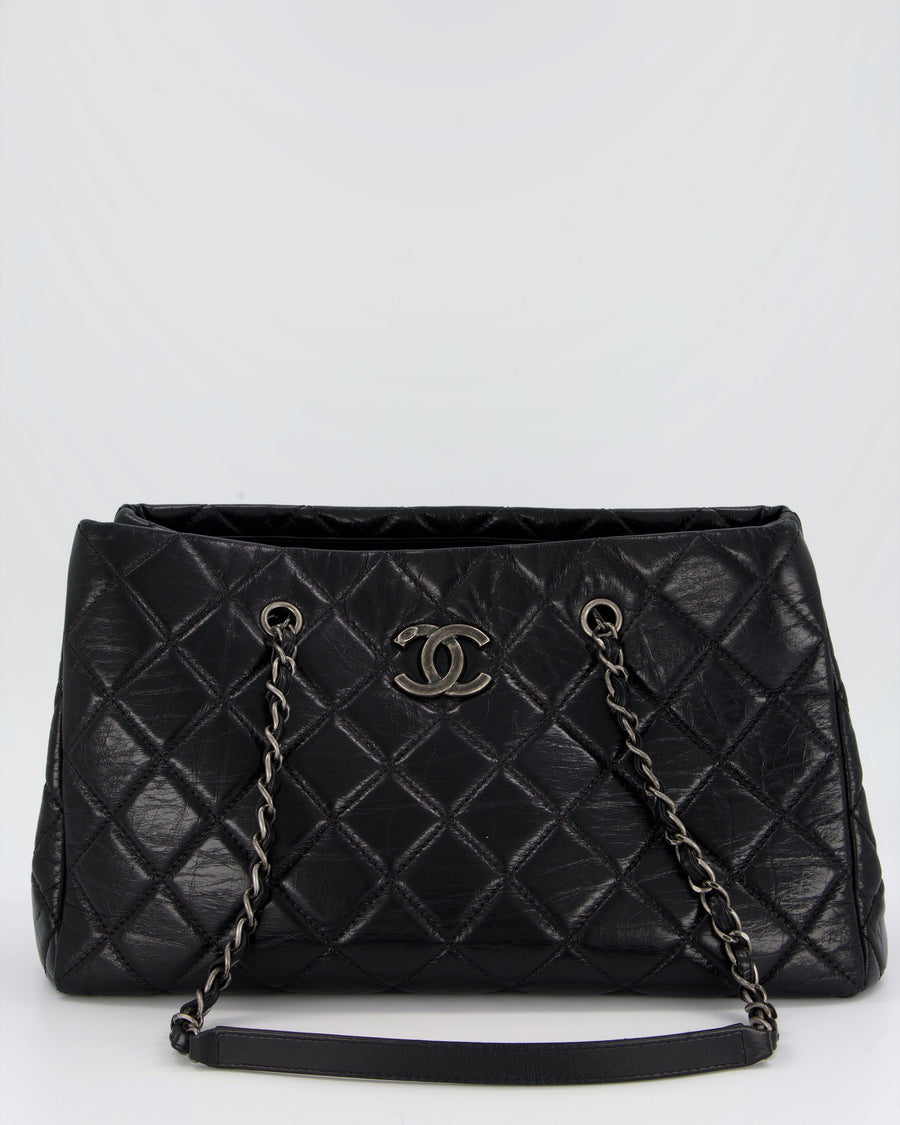 Chanel Black Soft Tote Bag In Lambskin Leather with Rutheniam Hardware