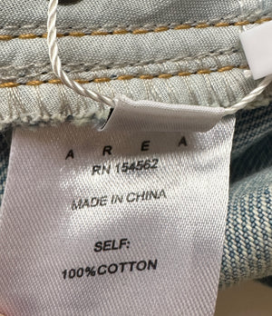 AREA Blue Denim High-Waisted Shorts with Feather Trim Detail Size FR 36 (UK 8)