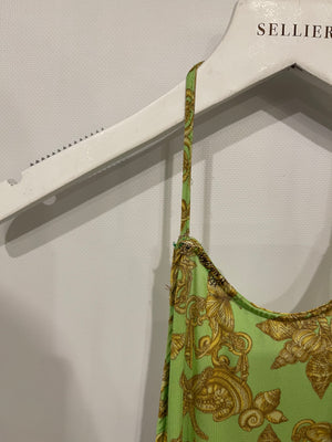 Versace Green Backless Maxi Beach Dress with Gold Prints and Logo Detail IT 42 (UK 10)