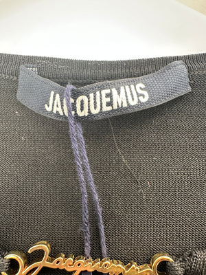 Jacquemus Black Short Sleeve Top with Gold Logo Detail Size FR 34 (UK 6)