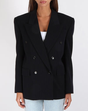 Saint Laurent Navy Striped Double-Breasted Blazer Size FR 34 (UK 6)
