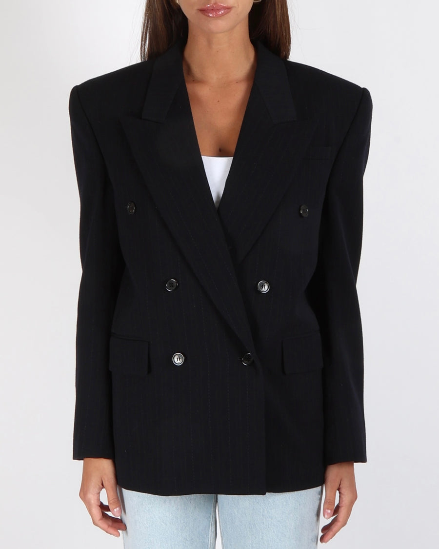 Saint Laurent Navy Striped Double-Breasted Blazer Size FR 34 (UK 6)